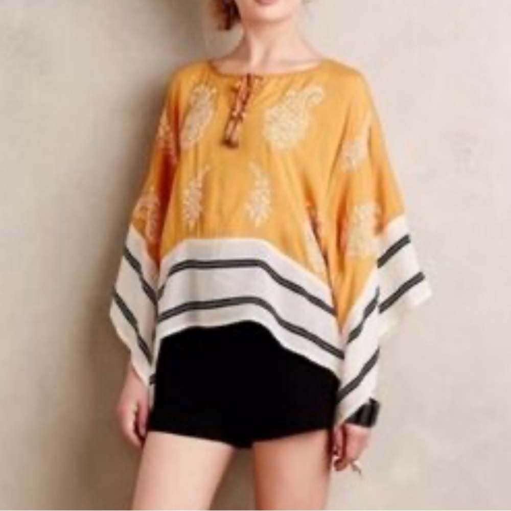 Anthropologie Floreat Sunglow Embroidered Detail Caftan Kimino Top.